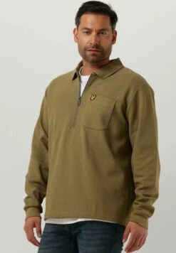 Lyle & Scott Crest Textured Quarter Zip - Sweater - Olijf