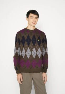 Lyle & Scott British Argyle Crew Neck - Trui - Olive