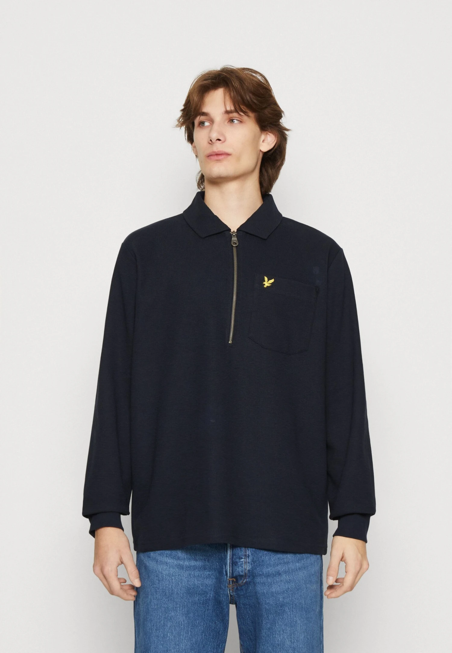 Lyle & Scott Crest Textured Quarter Zip - Poloshirt - Dark Navy 1 Lyle & Scott Crest Textured Quarter Zip - Poloshirt - Dark Navy