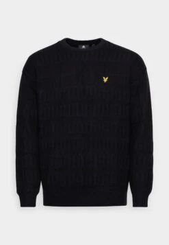 Lyle & Scott Grid Crew Neck - Trui - Dark Navy/Jet Black